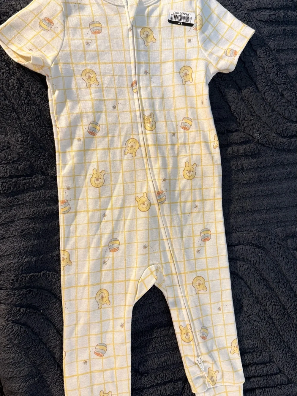 Disney Yellow Grid Winnie the Pooh Short-Sleeve Footed Pajamas